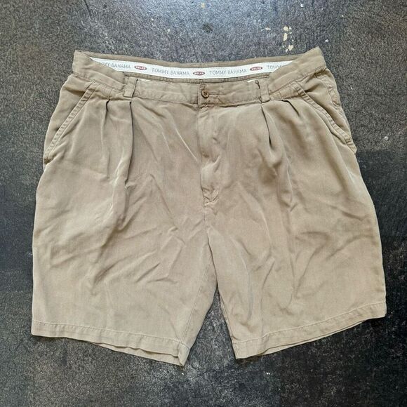 Tommy Bahama Men's Vintage 90s Relaxed Fit Chino Shorts Tan Size 38 100% Silk - Picture 1 of 16